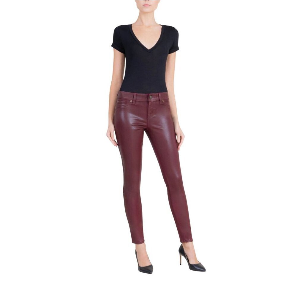 Level 99 Mid Rise Coated Skinny Jeansโ Eco-Leather Moto Edgy Womens Size 29/8